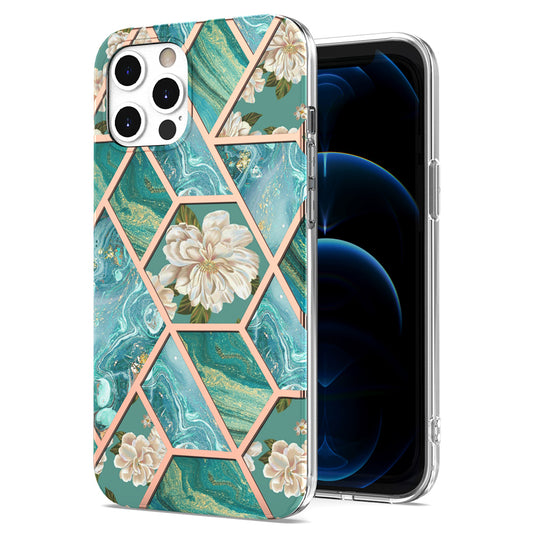 2.0mm IMD IML Electroplating Marble TPU Case with Flower Pattern for iPhone 12 / 12 Pro 