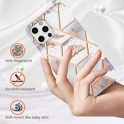 2.0mm IMD IML Electroplating Marble TPU Case with Flower Pattern for iPhone 12 / 12 Pro