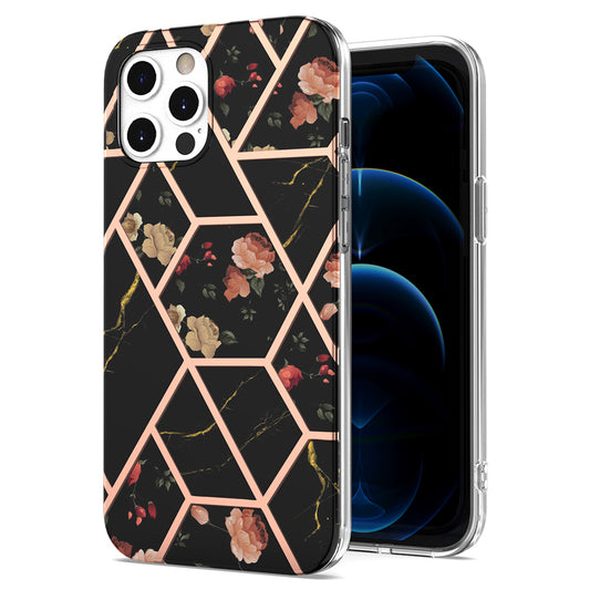 2.0mm IMD IML Electroplating Marble TPU Case with Flower Pattern for iPhone 12 / 12 Pro 