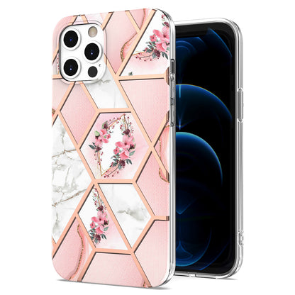 2.0mm IMD IML Electroplating Marble TPU Case with Flower Pattern for iPhone 12 / 12 Pro 