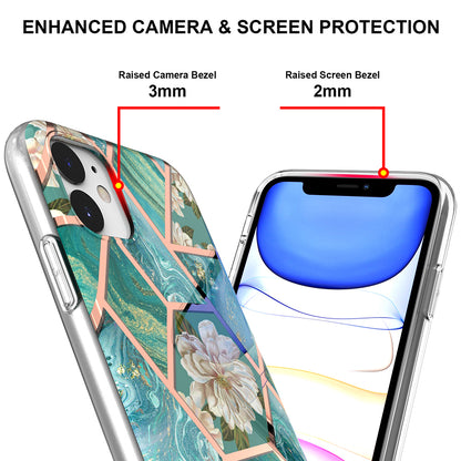 2.0mm IMD IML Drop-resistant Electroplating Marble Flower Pattern TPU Phone Case for iPhone 11 6.1 inch