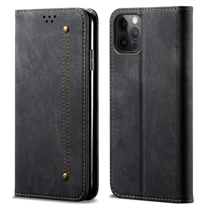 Jeans Cloth Texture All-round Protection Leather Wallet Stand Case for iPhone 13 Pro 6.1 inch