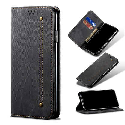 Jeans Cloth Texture All-round Protection Leather Wallet Stand Case for iPhone 13 Pro 6.1 inch