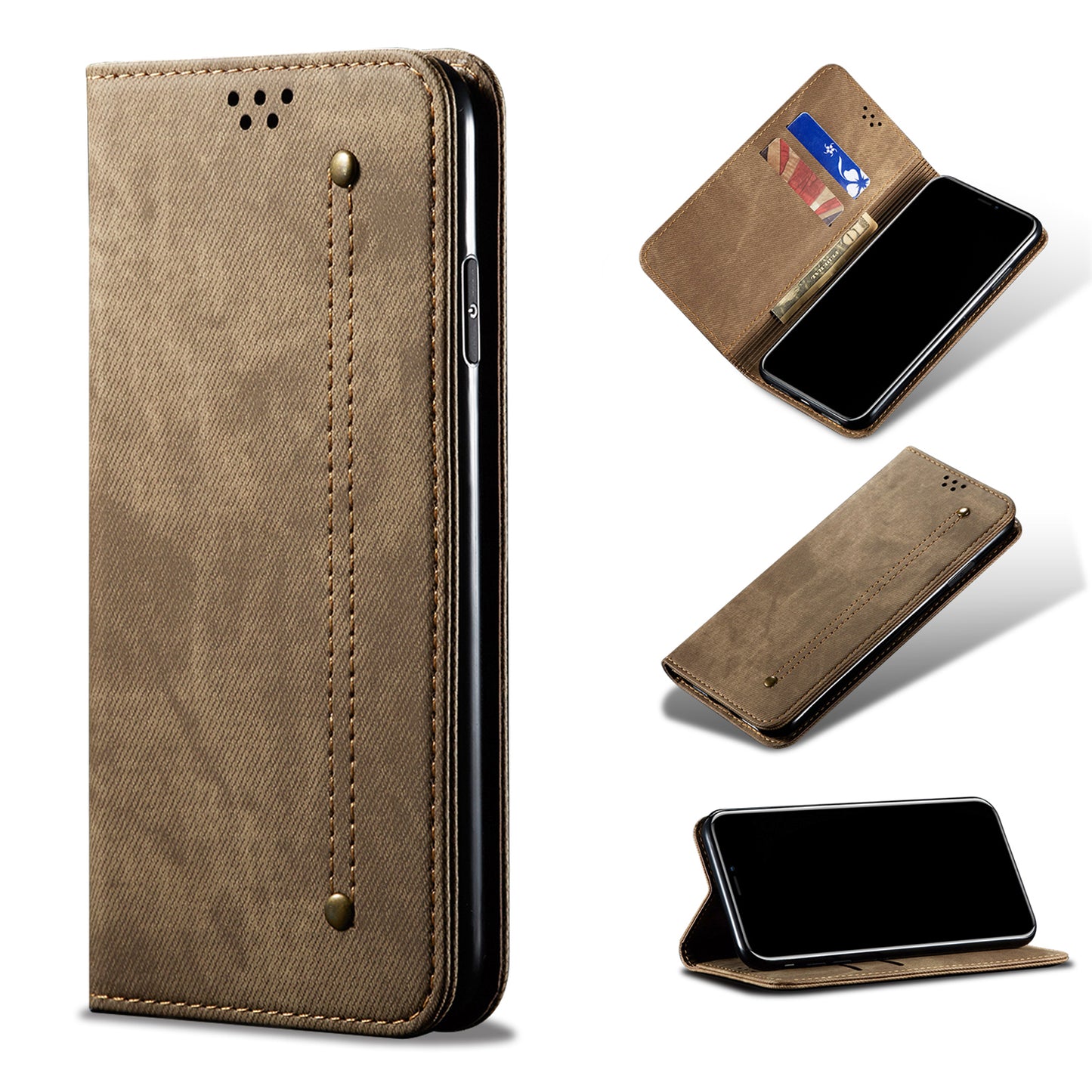 Jeans Cloth Texture All-round Protection Leather Wallet Stand Case for iPhone 13 Pro 6.1 inch