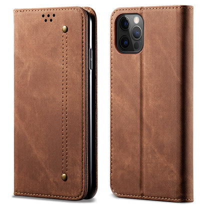 Jeans Cloth Texture All-round Protection Leather Wallet Stand Case for iPhone 13 Pro 6.1 inch