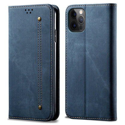 Jeans Cloth Texture All-round Protection Leather Wallet Stand Case for iPhone 13 Pro 6.1 inch