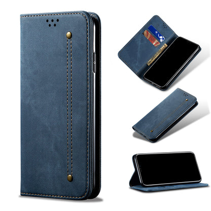 Jeans Cloth Texture All-round Protection Leather Wallet Stand Case for iPhone 13 Pro 6.1 inch