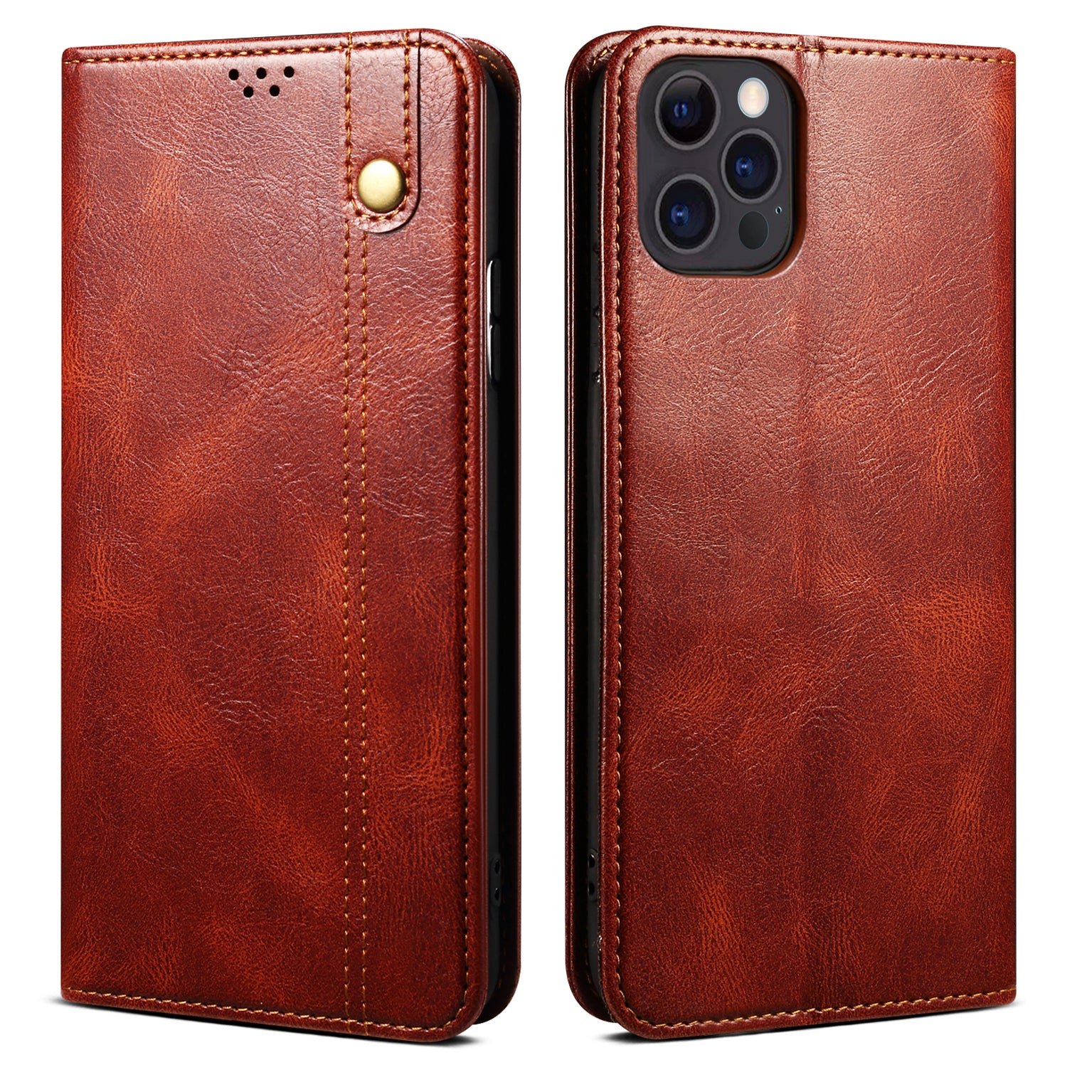 PU Leather + Inner Soft TPU Oil Wax Surface Wallet Stand Design Phone Case for iPhone 13 Pro 6.1 inch
