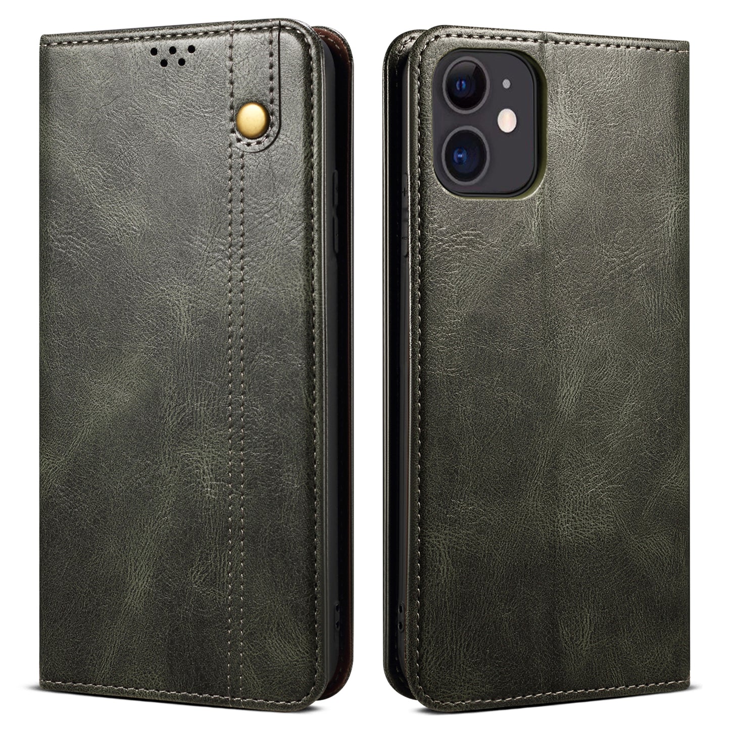 PU Leather + Inner Soft TPU Oil Wax Surface Wallet Stand Design Phone Case for iPhone 13 Pro 6.1 inch