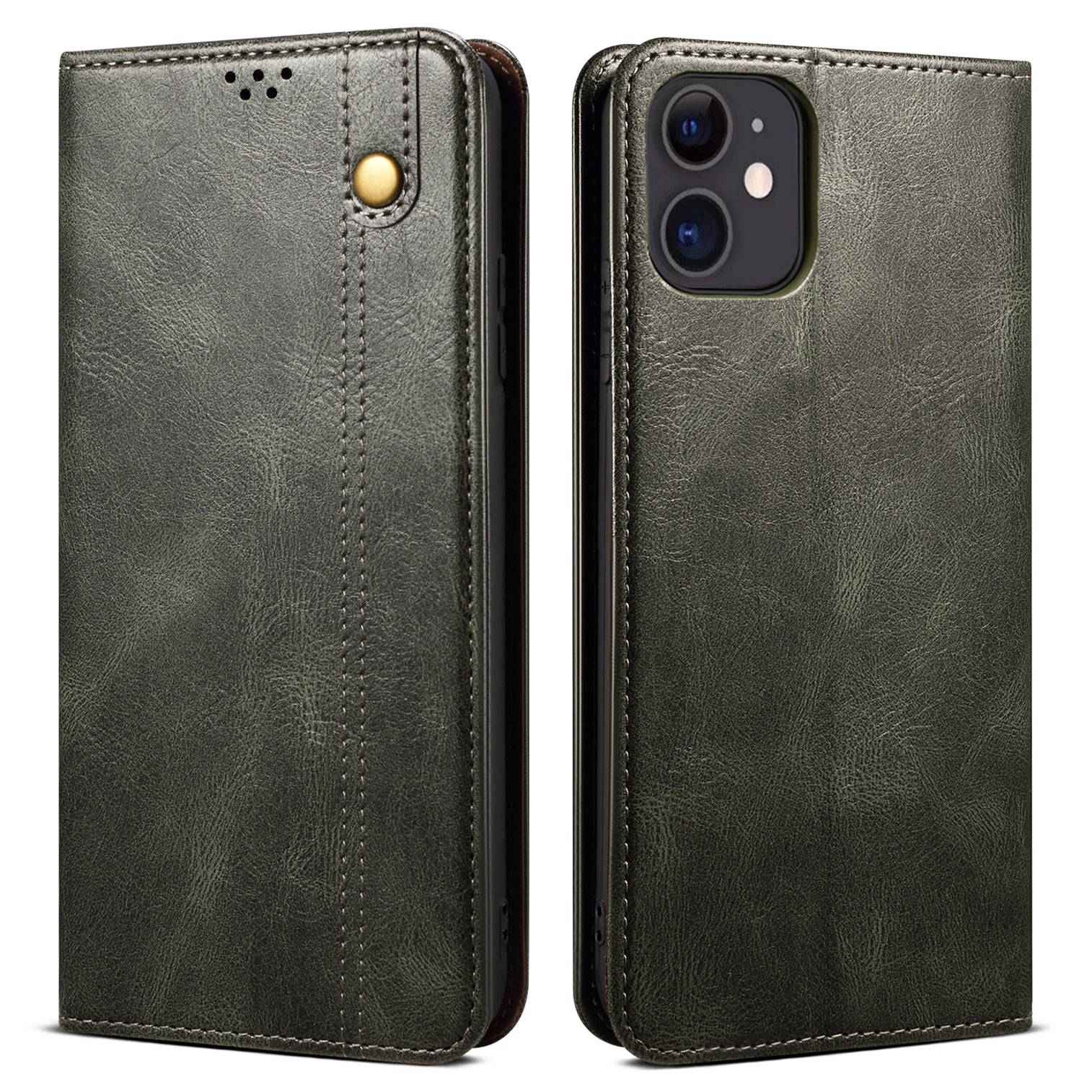 PU Leather + Inner Soft TPU Oil Wax Surface Wallet Stand Design Phone Case for iPhone 13 Pro 6.1 inch
