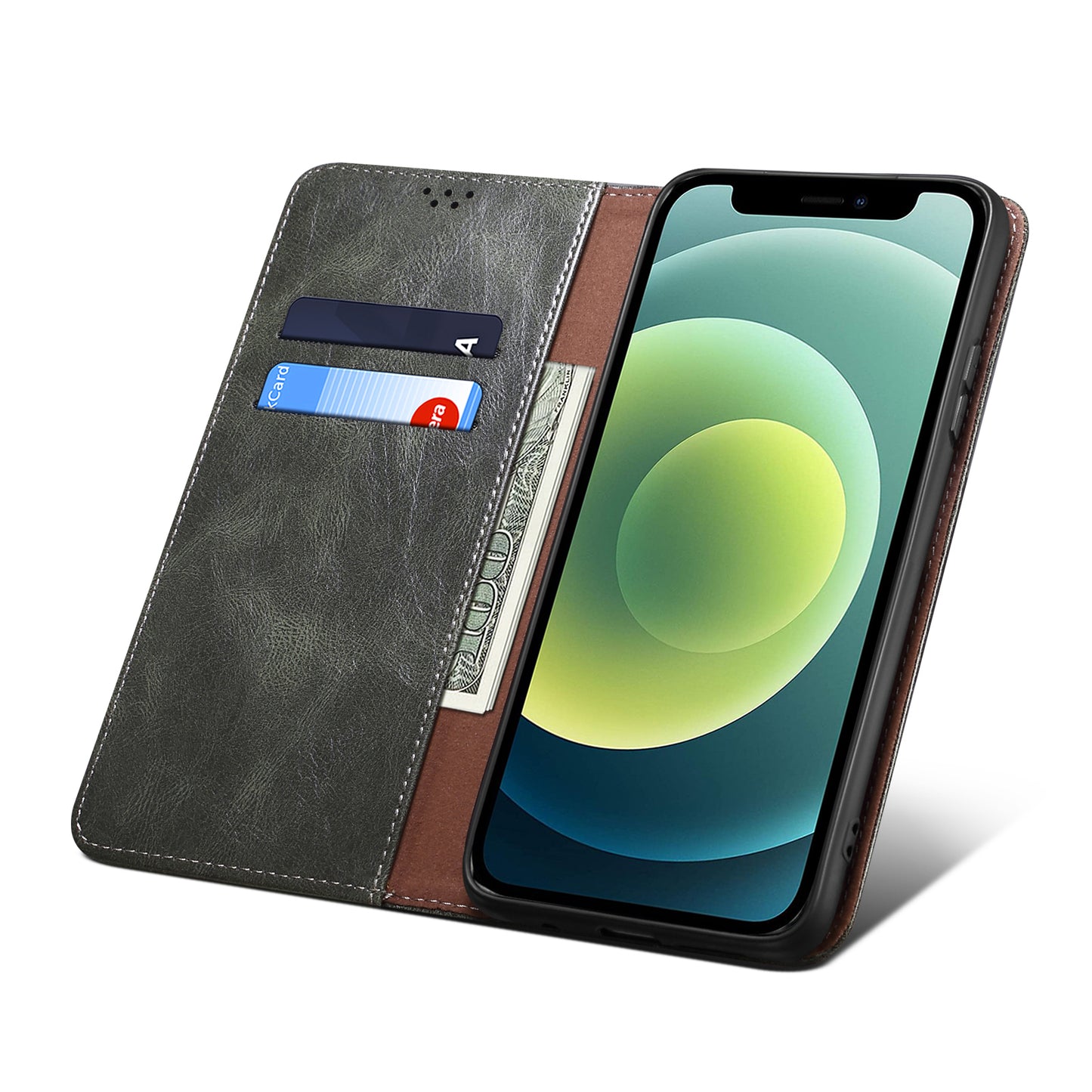PU Leather + Inner Soft TPU Oil Wax Surface Wallet Stand Design Phone Case for iPhone 13 Pro 6.1 inch