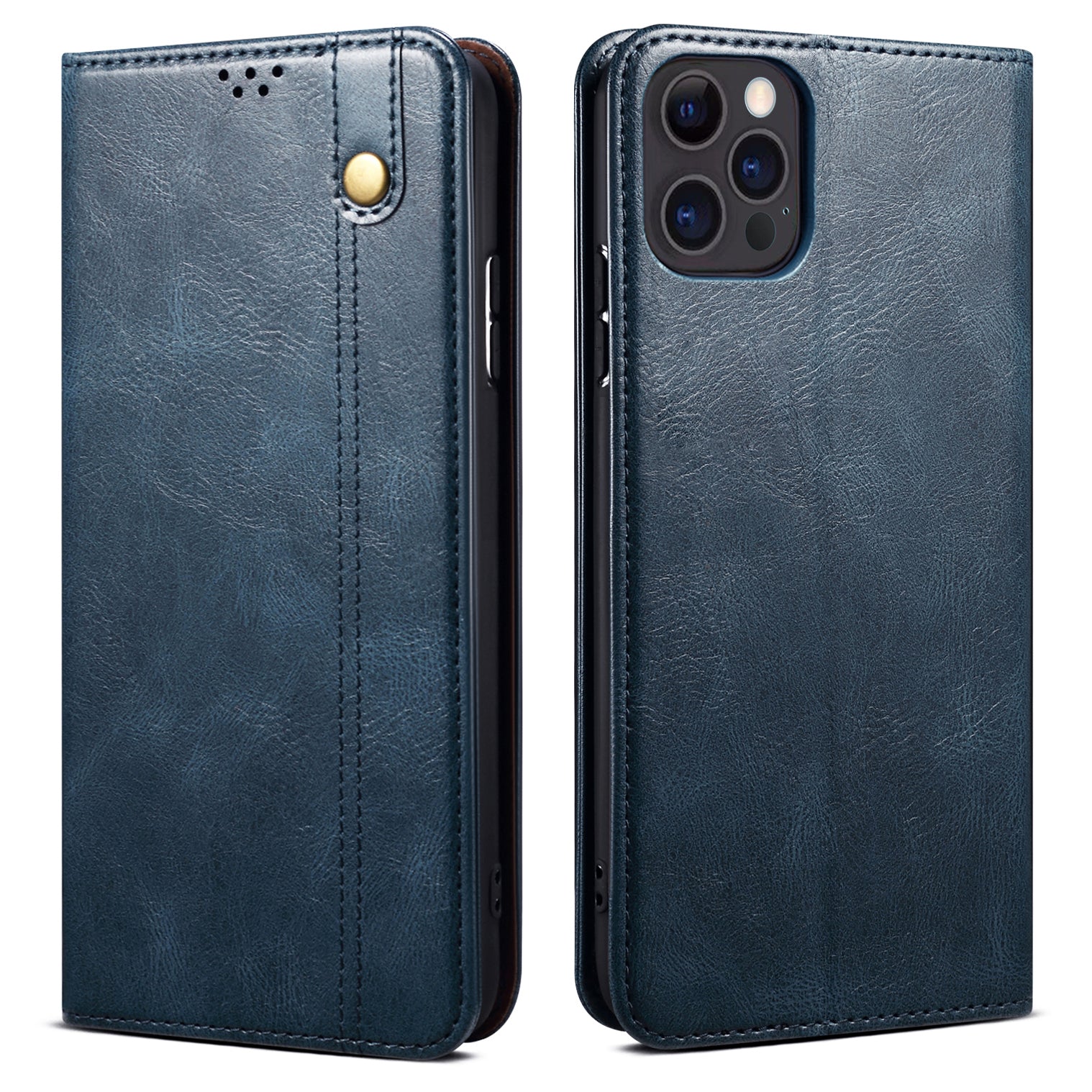 PU Leather + Inner Soft TPU Oil Wax Surface Wallet Stand Design Phone Case for iPhone 13 Pro 6.1 inch