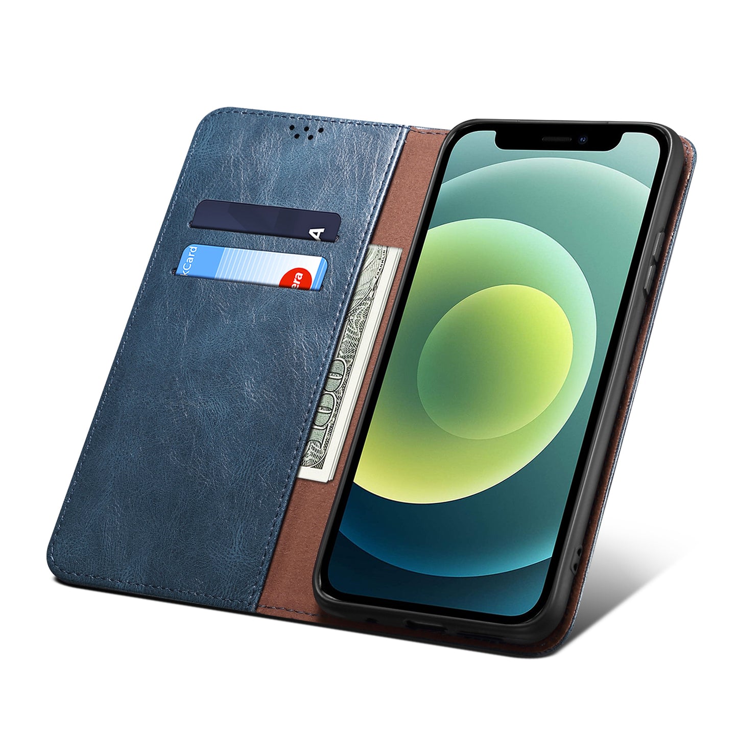 PU Leather + Inner Soft TPU Oil Wax Surface Wallet Stand Design Phone Case for iPhone 13 Pro 6.1 inch