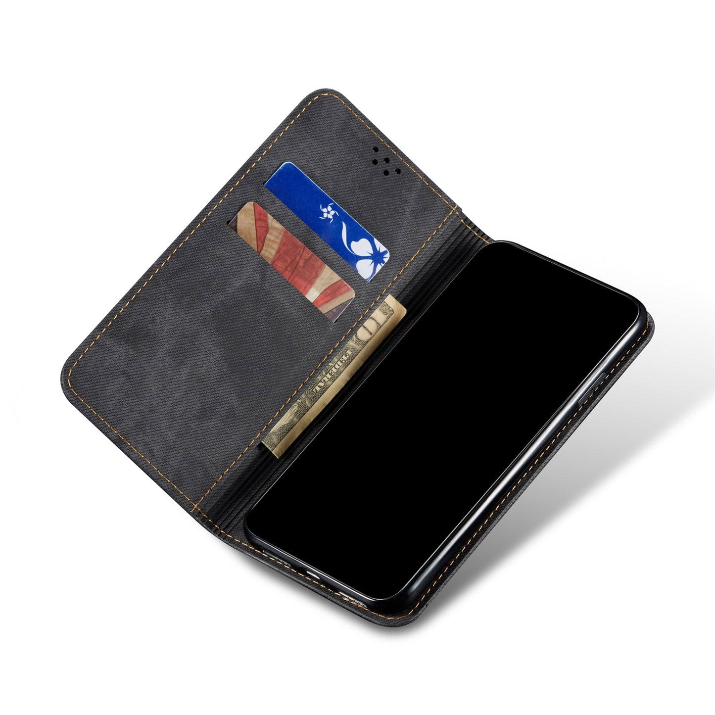 Full Protection Jeans Cloth Texture Leather Wallet Stand Design Case for iPhone 13 Pro Max 6.7 inch