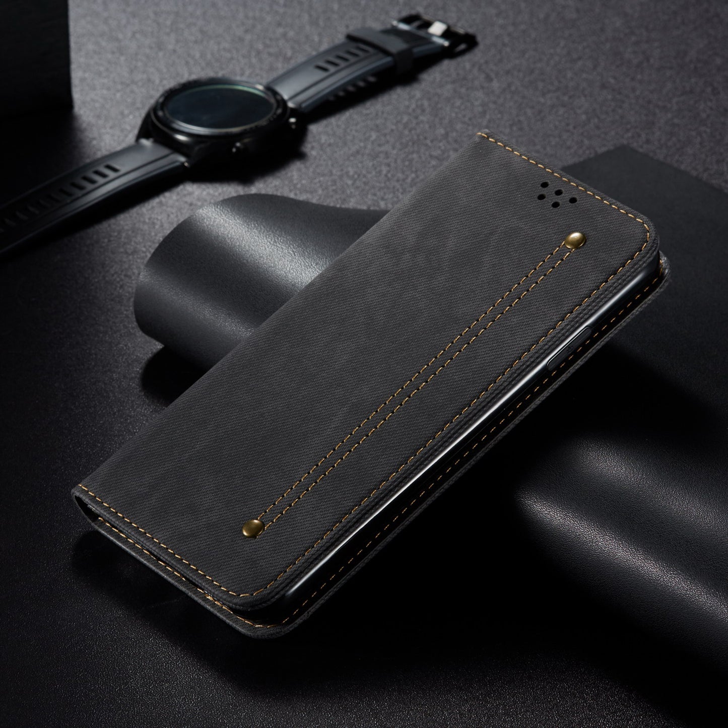 Full Protection Jeans Cloth Texture Leather Wallet Stand Design Case for iPhone 13 Pro Max 6.7 inch
