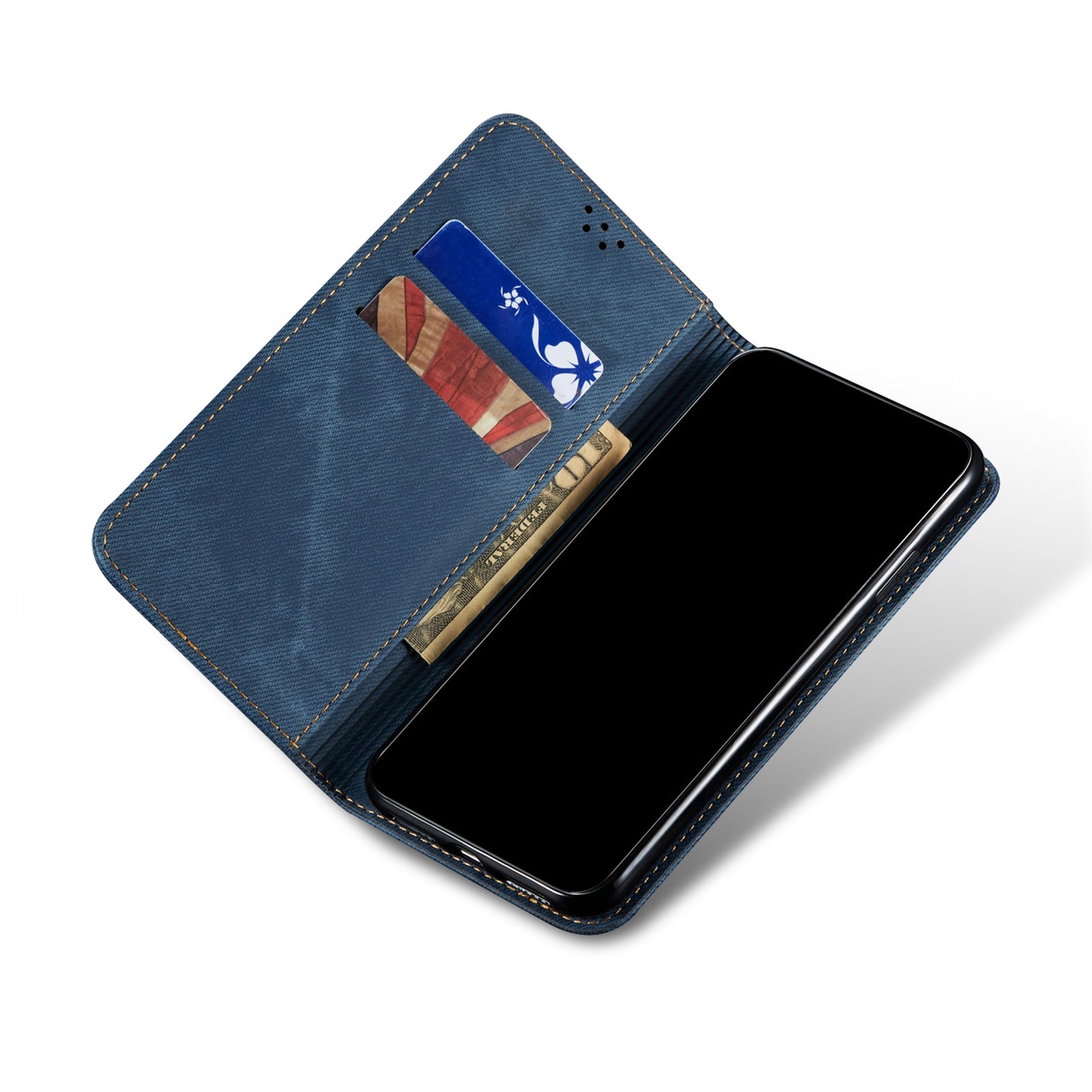 Full Protection Jeans Cloth Texture Leather Wallet Stand Design Case for iPhone 13 Pro Max 6.7 inch