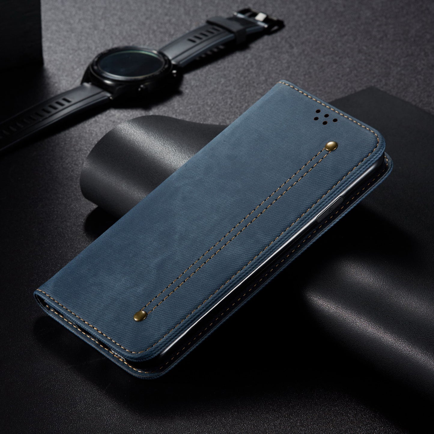 Full Protection Jeans Cloth Texture Leather Wallet Stand Design Case for iPhone 13 Pro Max 6.7 inch