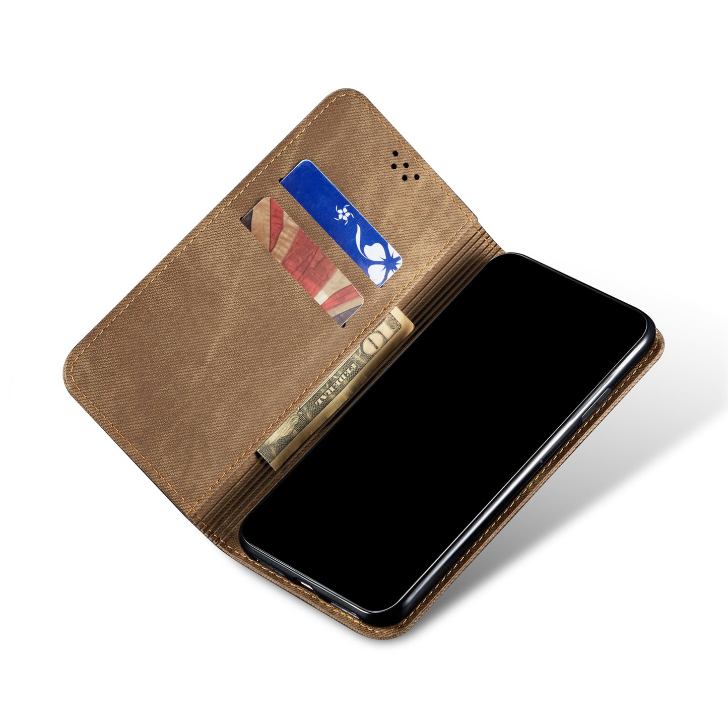 Full Protection Jeans Cloth Texture Leather Wallet Stand Design Case for iPhone 13 Pro Max 6.7 inch
