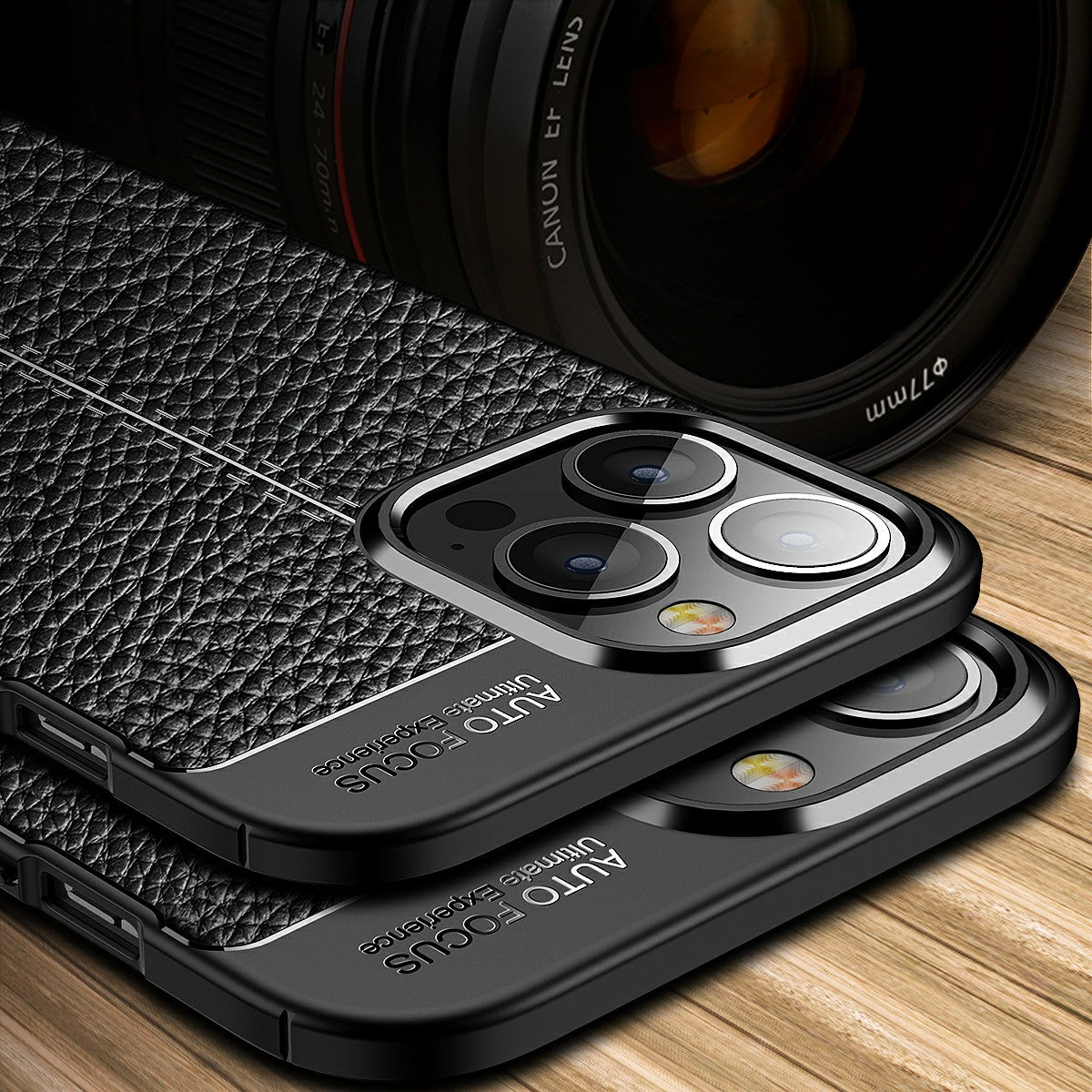 Soft TPU Litchi Texture Phone Back Case for iPhone 13 Pro Max