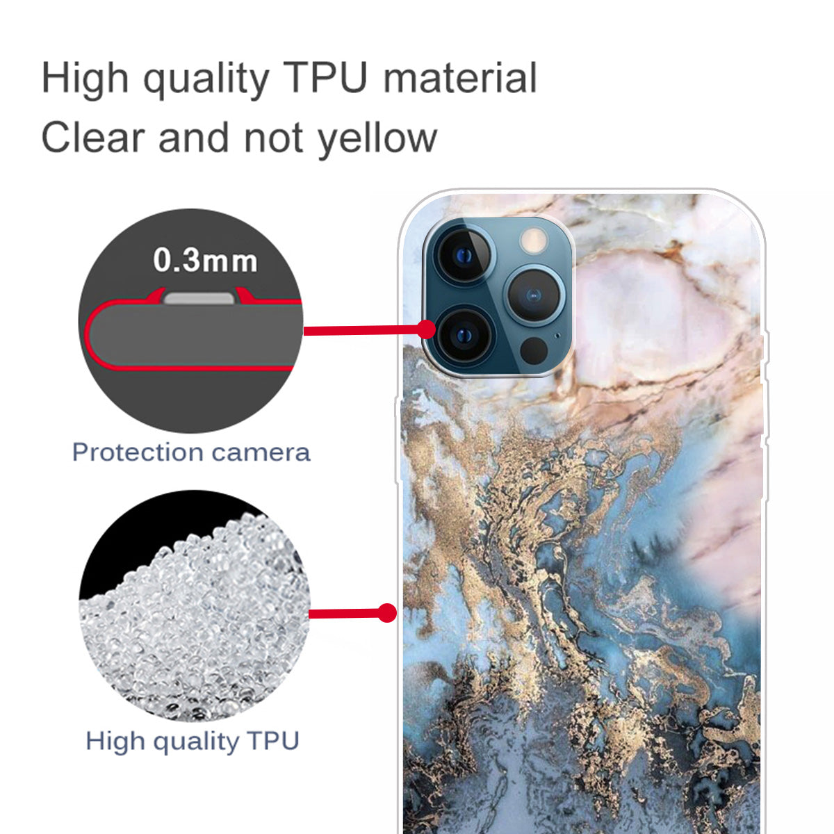 Multi-Color Marble Pattern Flexible TPU Back Shell for iPhone 13 Pro Max 6.7 inch