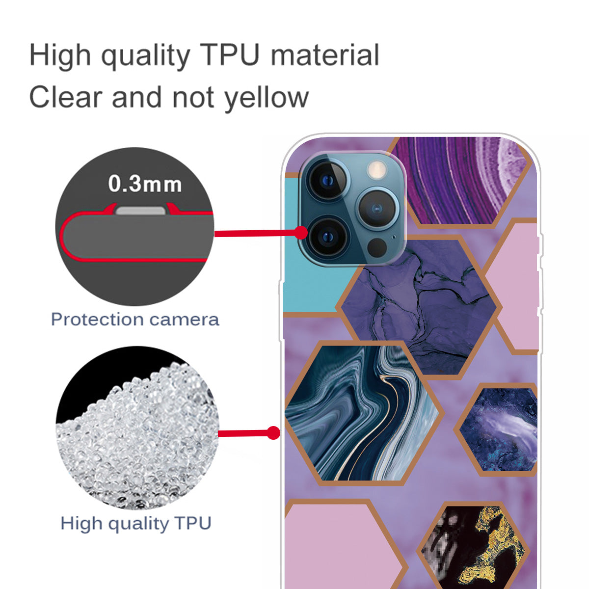 Multi-Color Marble Pattern Flexible TPU Back Shell for iPhone 13 Pro Max 6.7 inch