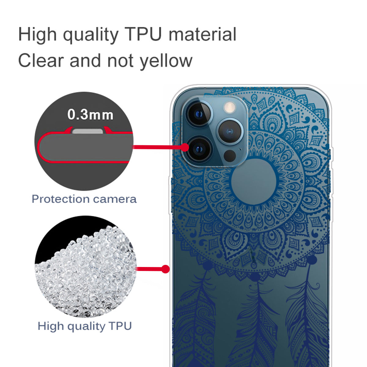 Slim Clear Pattern Printing Soft TPU Back Phone Protective Cover Case for iPhone 13 Pro 6.1 inch