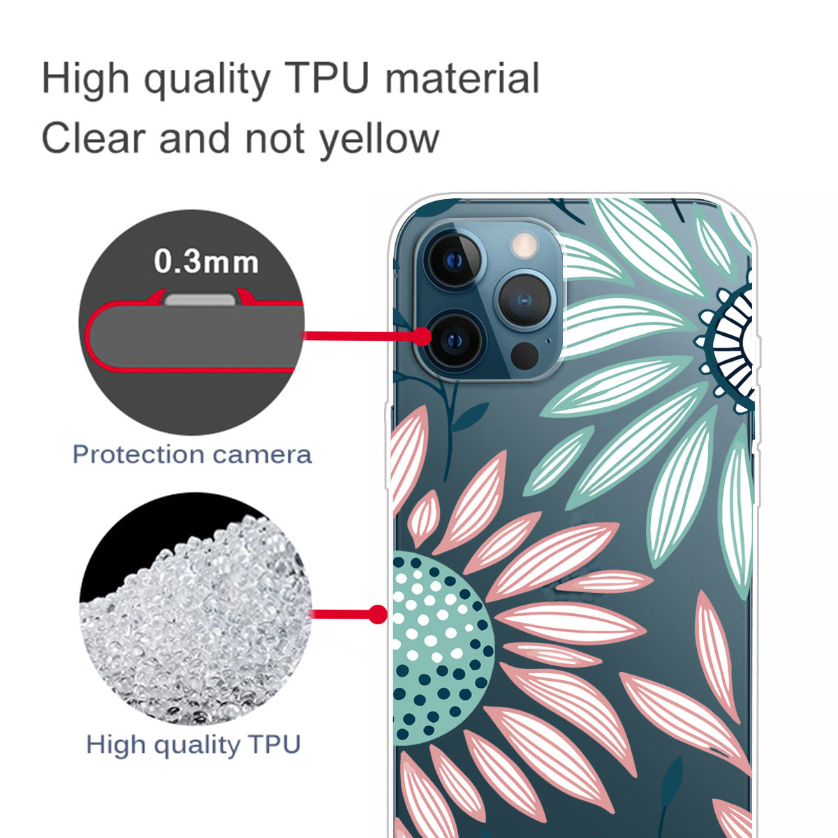 Soft TPU Shock Absorption Slim Pattern Printing Transparent Protective Case for iPhone 13 Pro 6.1 inch