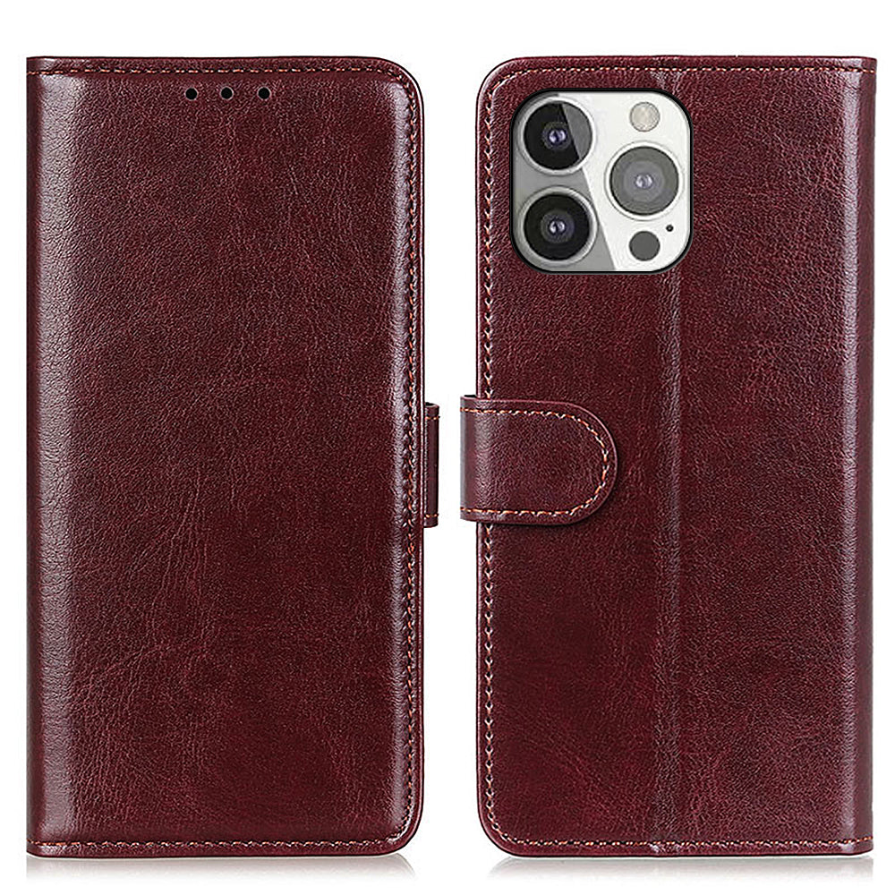 Crazy Horse All-round Protection Wallet Leather Phone Stand Case for iPhone 13 Pro 6.1 inch