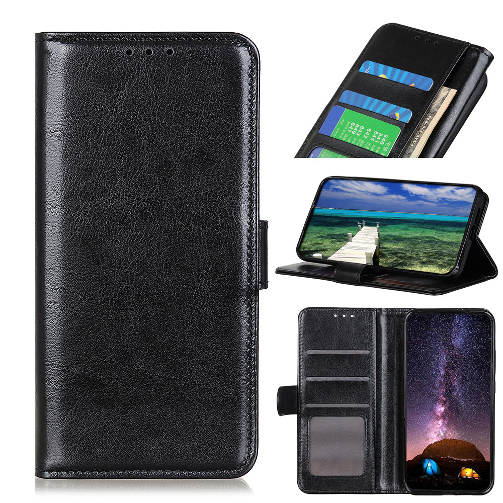 Crazy Horse Texture Design Premium PU Leather Folio Flip Stand Feature Magnetic Closure Case Cover for 	iPhone 13 Pro Max 6.7 inch