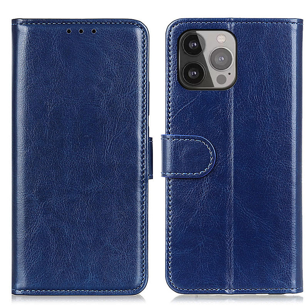 Crazy Horse Texture Design Premium PU Leather Folio Flip Stand Feature Magnetic Closure Case Cover for 	iPhone 13 Pro Max 6.7 inch