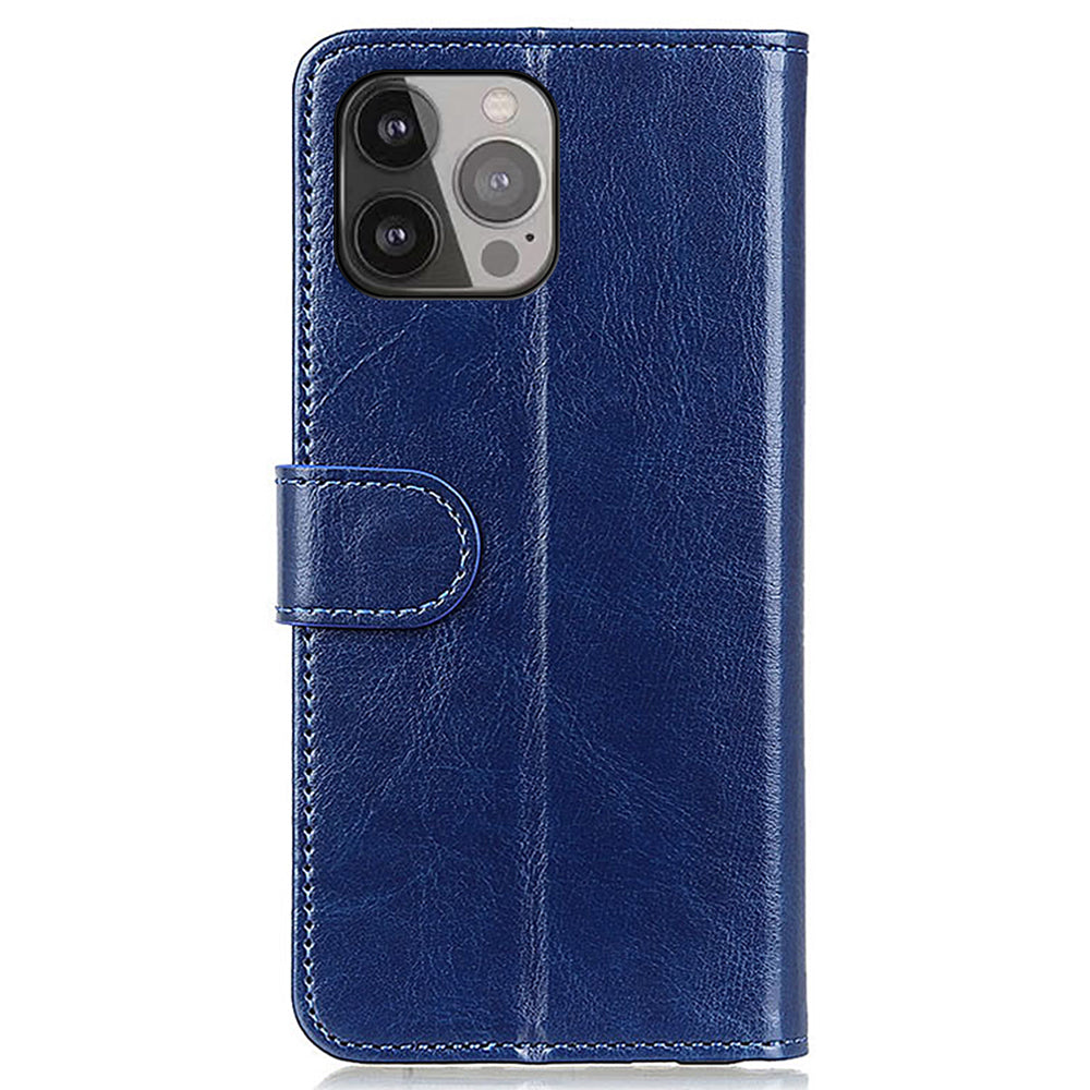 Crazy Horse Texture Design Premium PU Leather Folio Flip Stand Feature Magnetic Closure Case Cover for 	iPhone 13 Pro Max 6.7 inch
