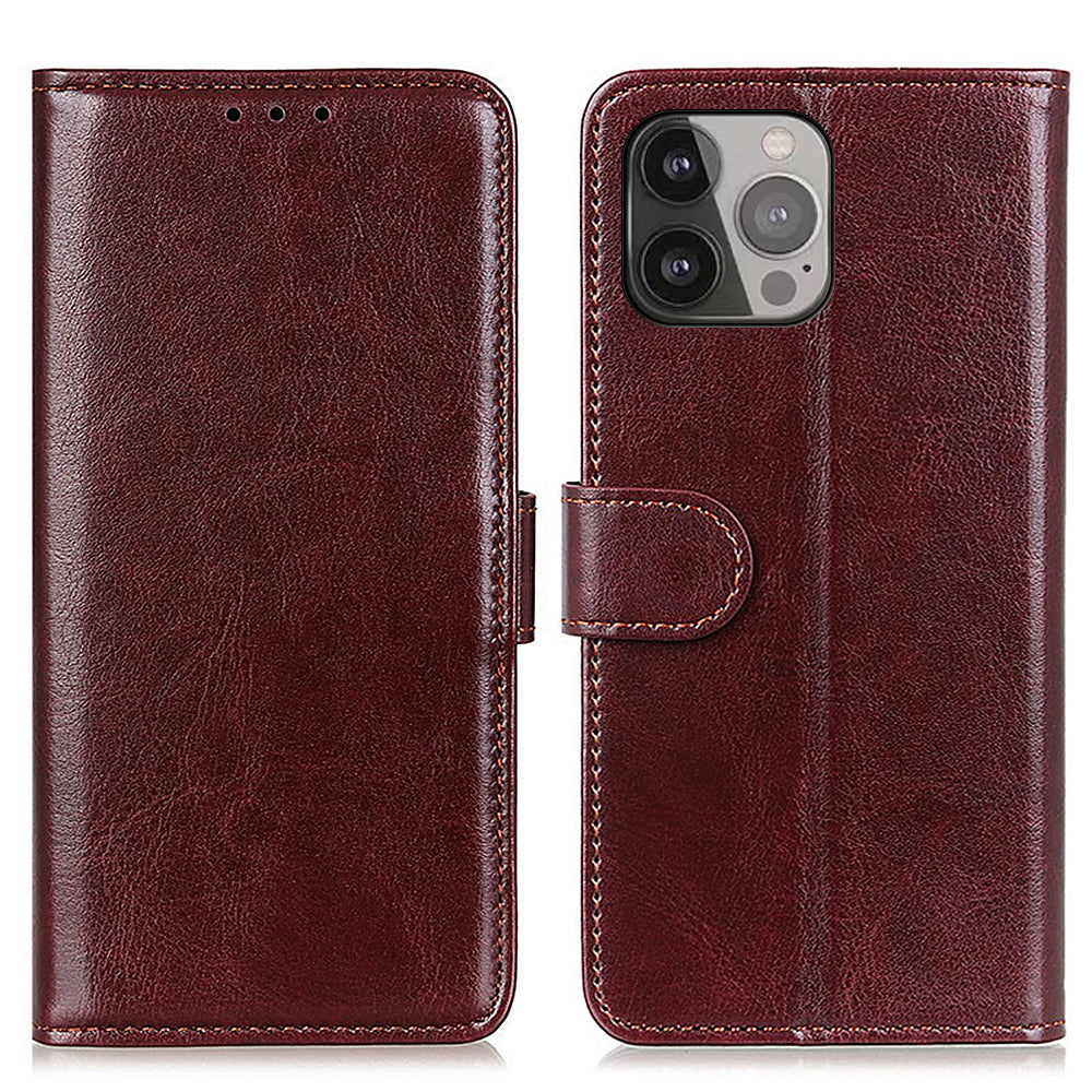 Crazy Horse Texture Design Premium PU Leather Folio Flip Stand Feature Magnetic Closure Case Cover for 	iPhone 13 Pro Max 6.7 inch