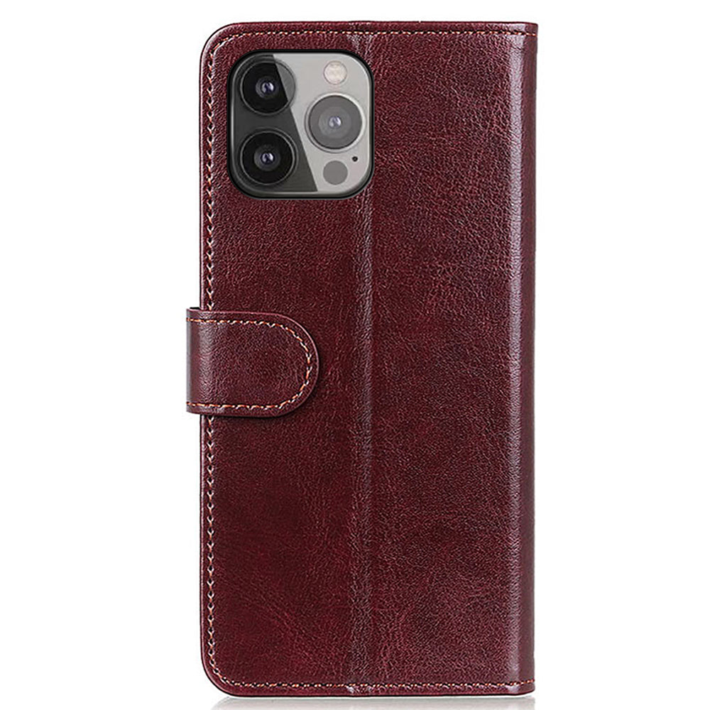 Crazy Horse Texture Design Premium PU Leather Folio Flip Stand Feature Magnetic Closure Case Cover for 	iPhone 13 Pro Max 6.7 inch
