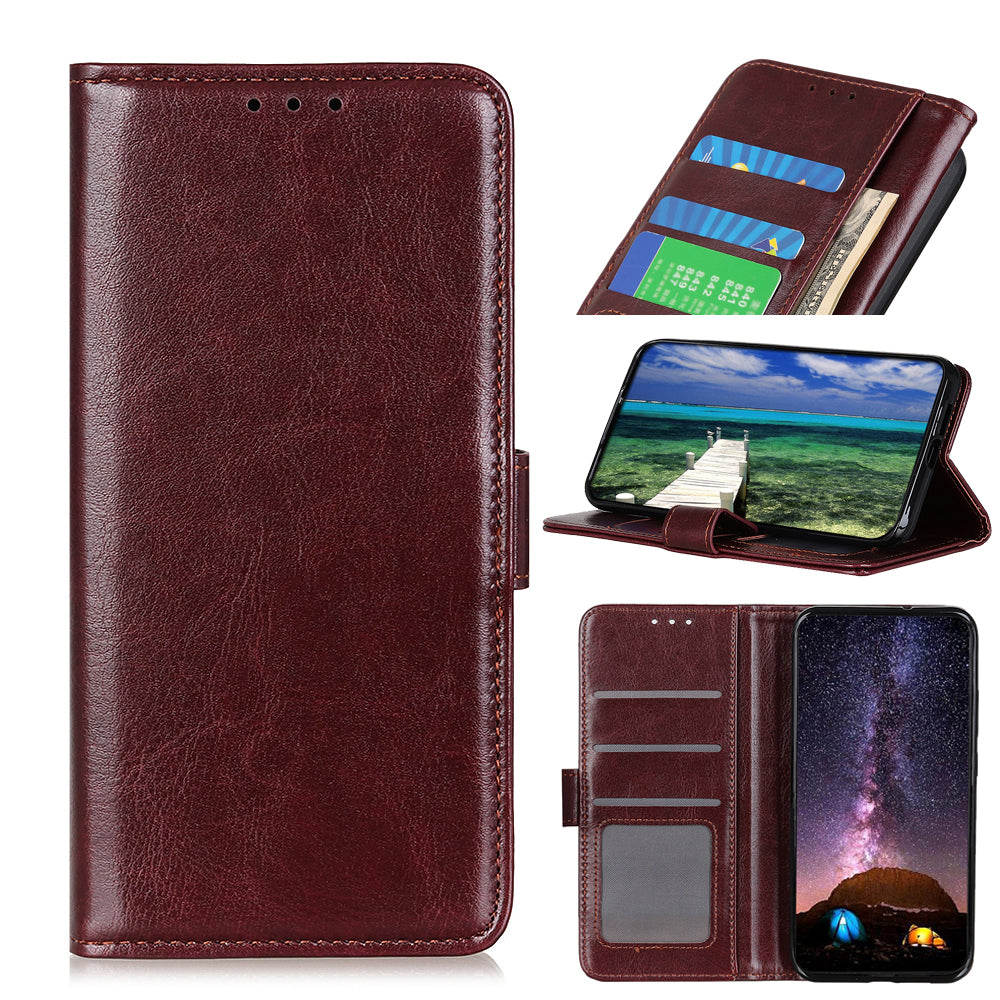 Crazy Horse Texture Design Premium PU Leather Folio Flip Stand Feature Magnetic Closure Case Cover for 	iPhone 13 Pro Max 6.7 inch