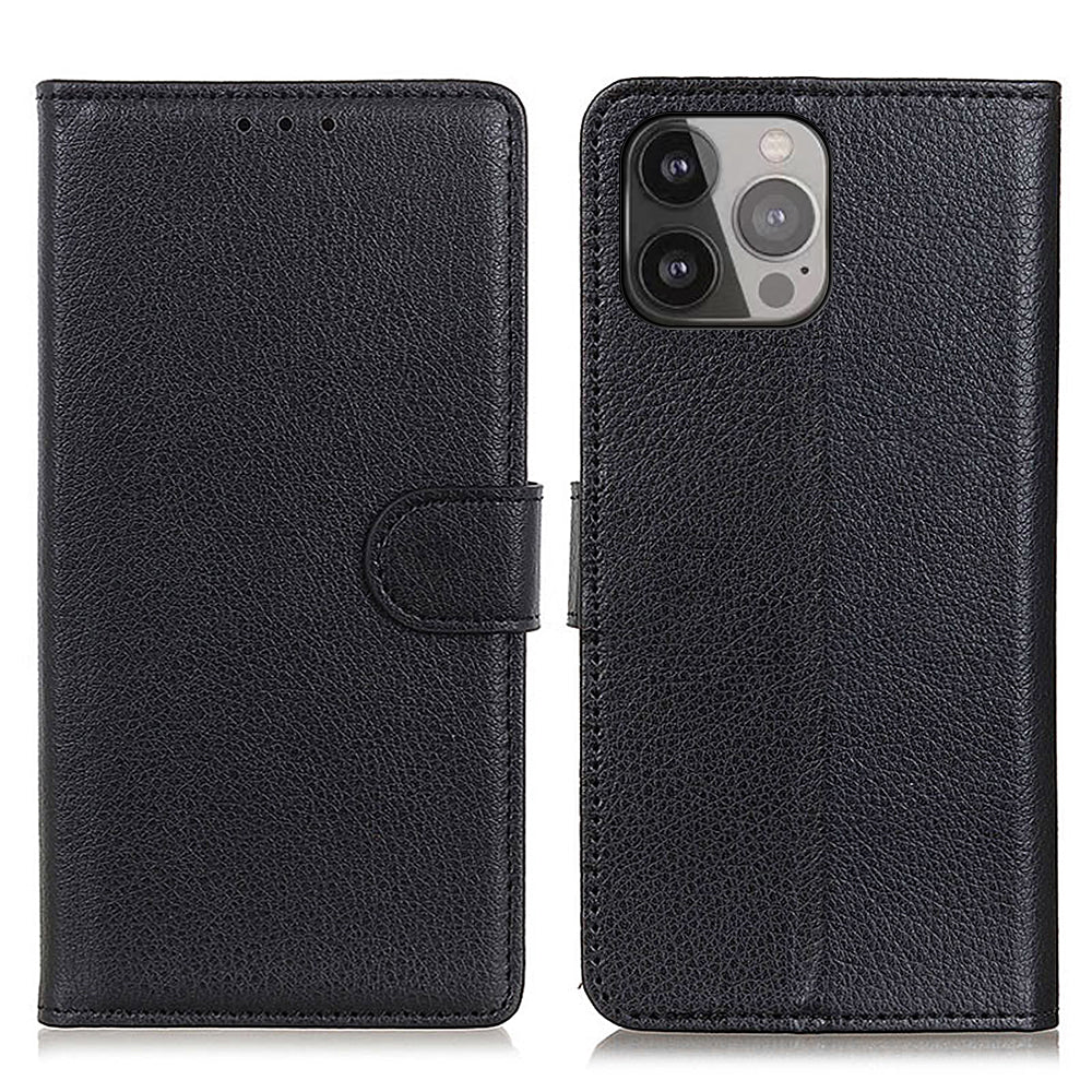 For iPhone 13 Pro Max 6.7 inch Phone Wallet Case Litchi Texture Leather Drop-proof Phone Protector with Stand