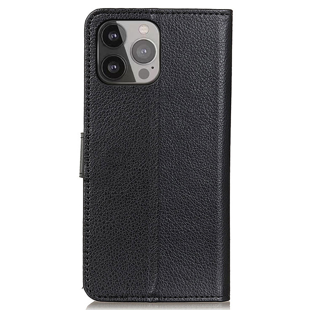 For iPhone 13 Pro Max 6.7 inch Phone Wallet Case Litchi Texture Leather Drop-proof Phone Protector with Stand