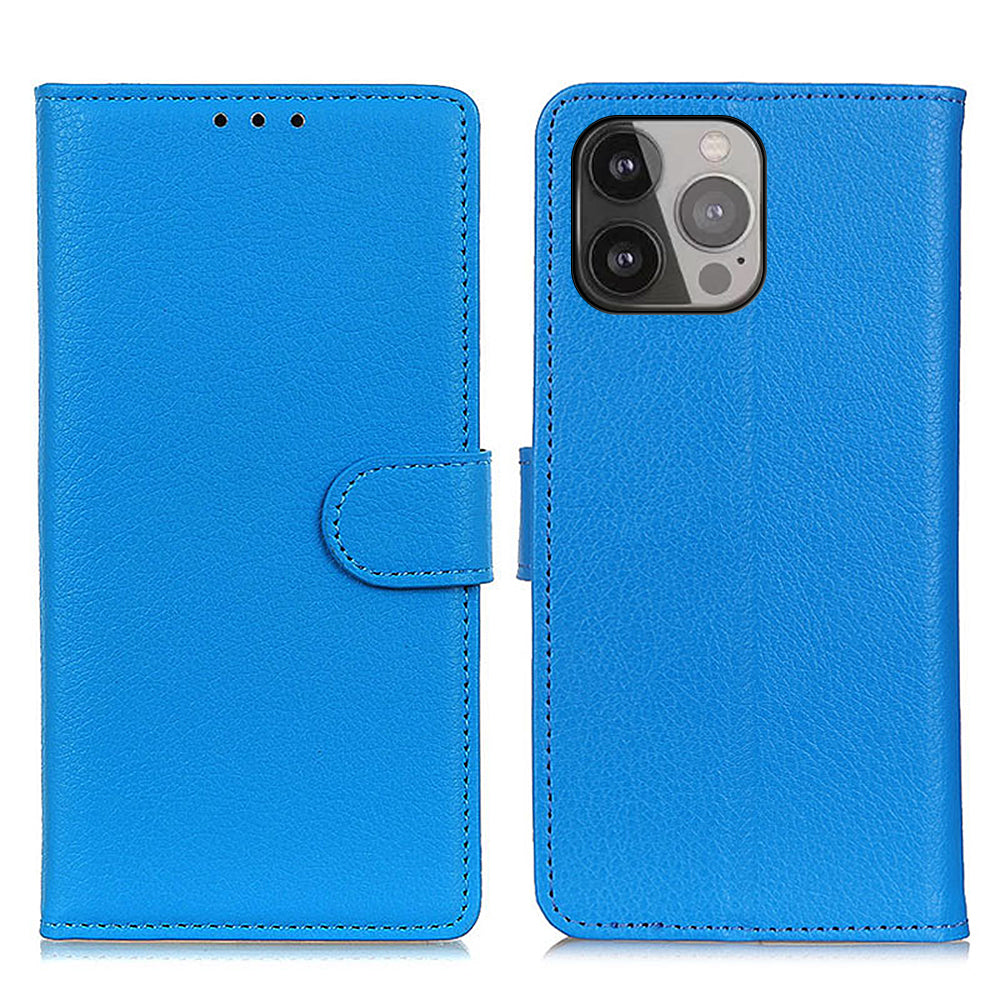 For iPhone 13 Pro Max 6.7 inch Phone Wallet Case Litchi Texture Leather Drop-proof Phone Protector with Stand