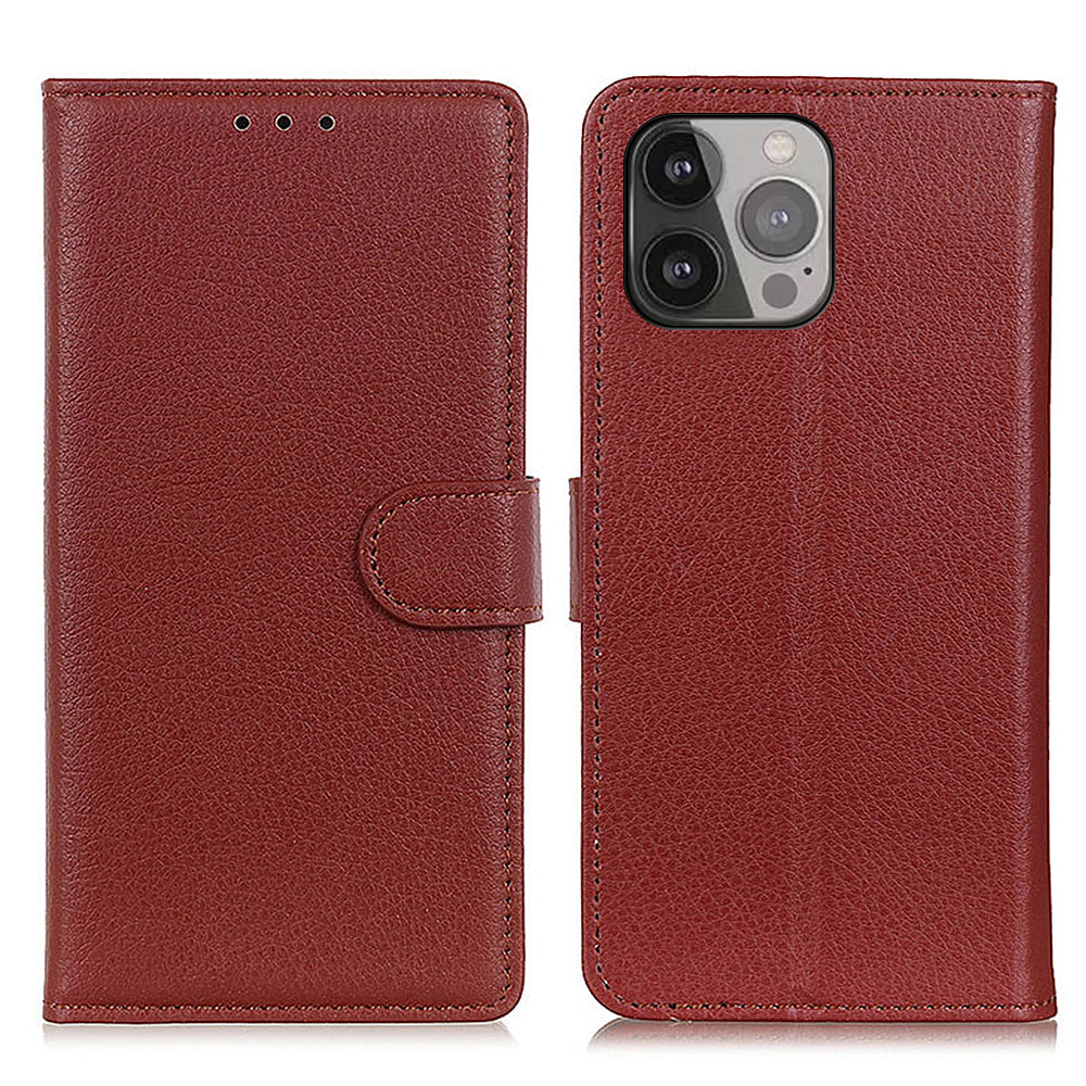 For iPhone 13 Pro Max 6.7 inch Phone Wallet Case Litchi Texture Leather Drop-proof Phone Protector with Stand