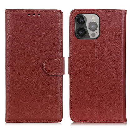 For iPhone 13 Pro Max 6.7 inch Phone Wallet Case Litchi Texture Leather Drop-proof Phone Protector with Stand