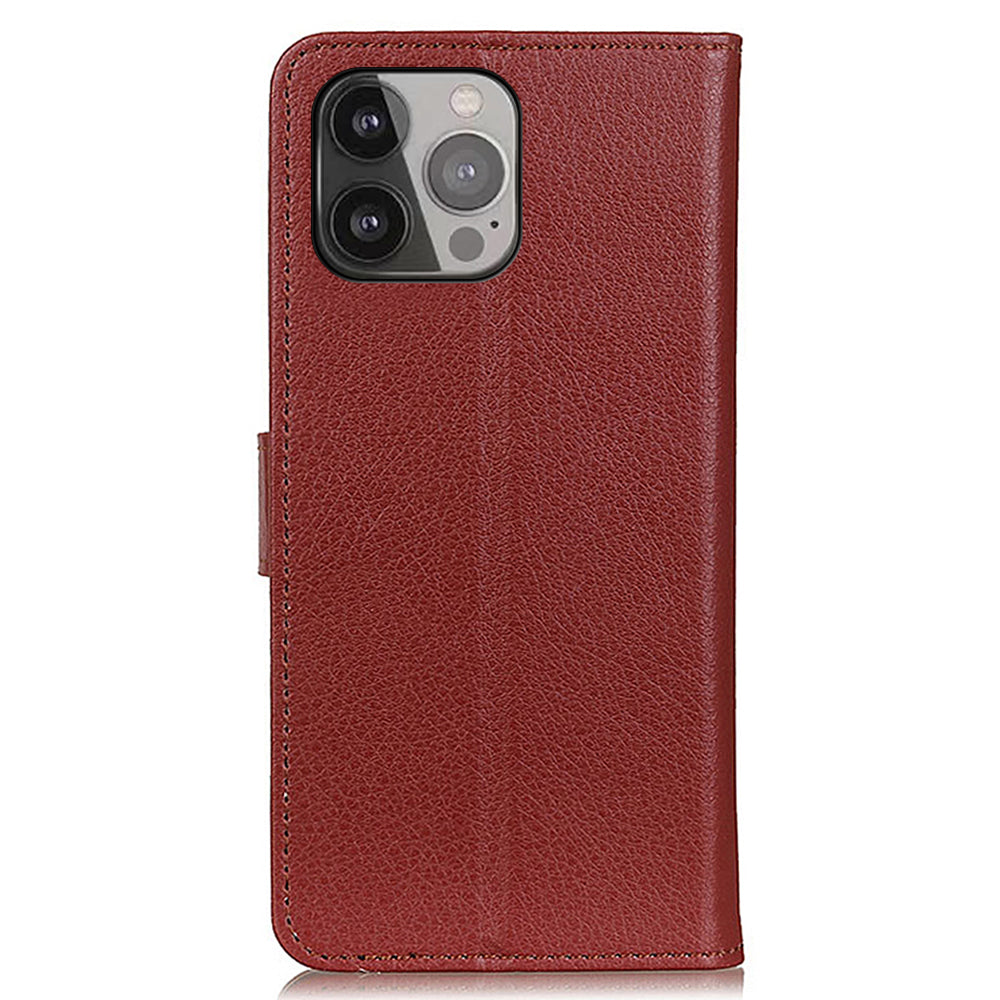 For iPhone 13 Pro Max 6.7 inch Phone Wallet Case Litchi Texture Leather Drop-proof Phone Protector with Stand