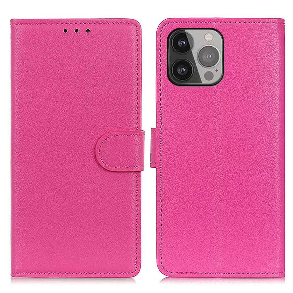 For iPhone 13 Pro Max 6.7 inch Phone Wallet Case Litchi Texture Leather Drop-proof Phone Protector with Stand