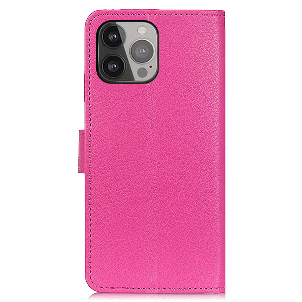 For iPhone 13 Pro Max 6.7 inch Phone Wallet Case Litchi Texture Leather Drop-proof Phone Protector with Stand