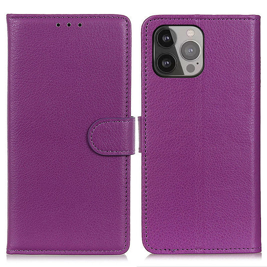For iPhone 13 Pro Max 6.7 inch Phone Wallet Case Litchi Texture Leather Drop-proof Phone Protector with Stand