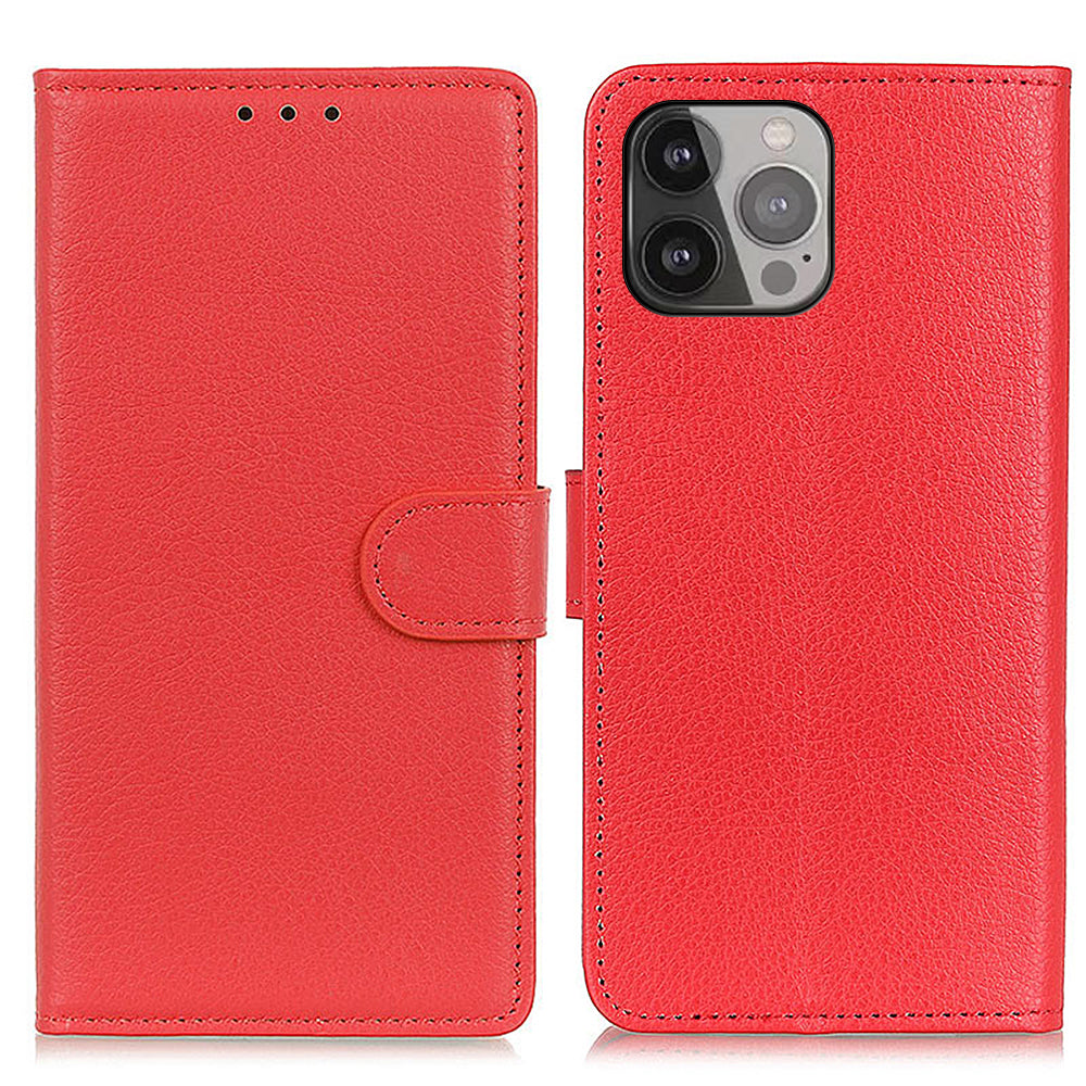 For iPhone 13 Pro Max 6.7 inch Phone Wallet Case Litchi Texture Leather Drop-proof Phone Protector with Stand