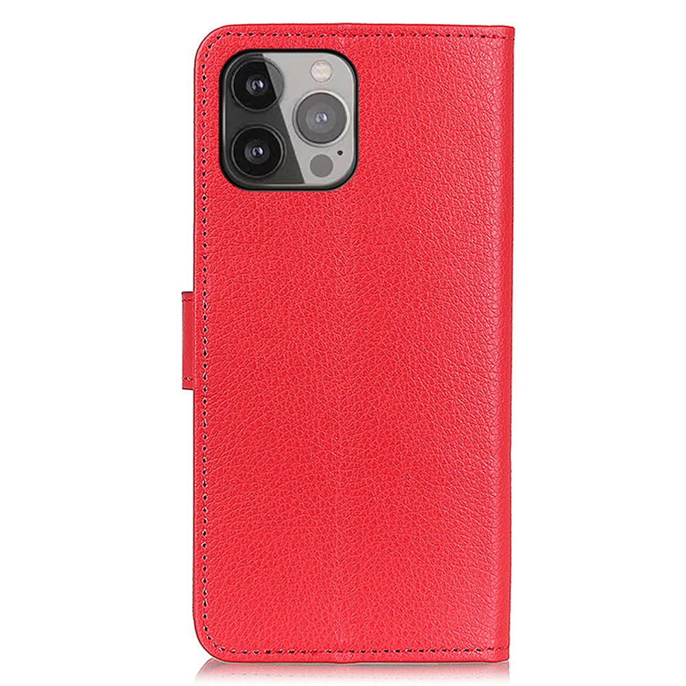 For iPhone 13 Pro Max 6.7 inch Phone Wallet Case Litchi Texture Leather Drop-proof Phone Protector with Stand