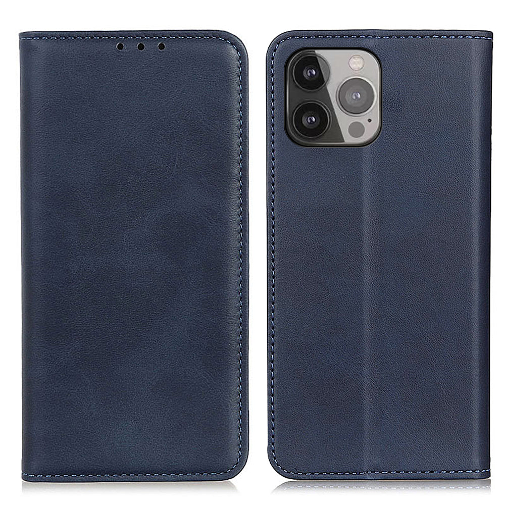 Split Leather Auto-absorbed Wallet Stand Phone Cover for iPhone 13 Pro Max 6.7 inch