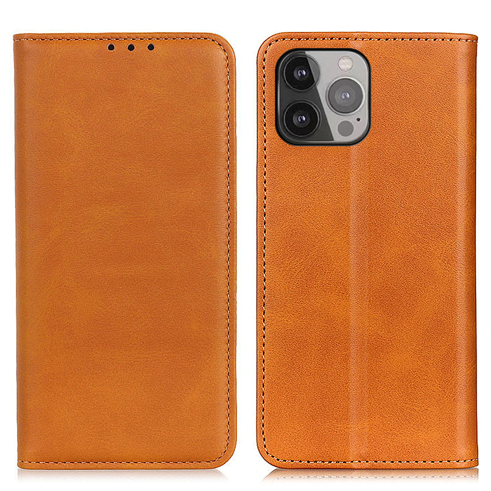 Split Leather Auto-absorbed Wallet Stand Phone Cover for iPhone 13 Pro Max 6.7 inch