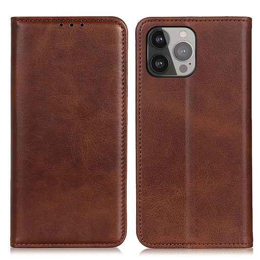 Split Leather Auto-absorbed Wallet Stand Phone Cover for iPhone 13 Pro Max 6.7 inch