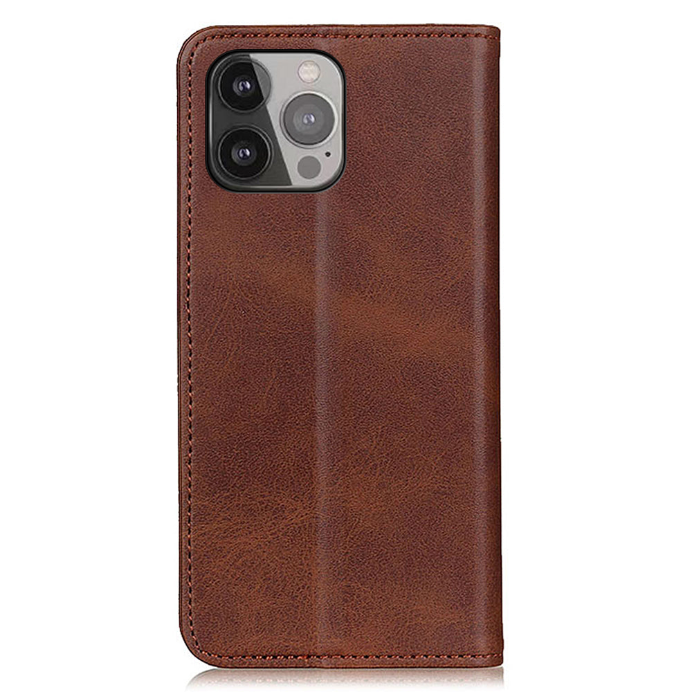 Split Leather Auto-absorbed Wallet Stand Phone Cover for iPhone 13 Pro Max 6.7 inch