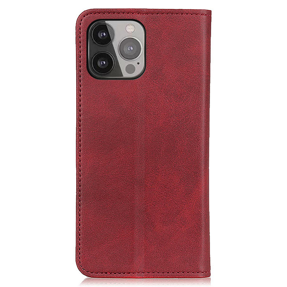 Split Leather Auto-absorbed Wallet Stand Phone Cover for iPhone 13 Pro Max 6.7 inch